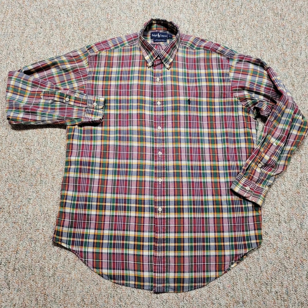 Vintage Ralph Lauren Madras Plaid Shirt Mens Large Button Down Preppy Thin